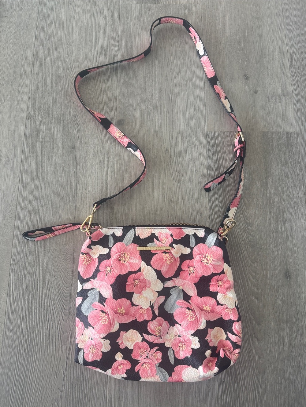 Steve Madden Pink Floral Crossbody Bag with Black Base
